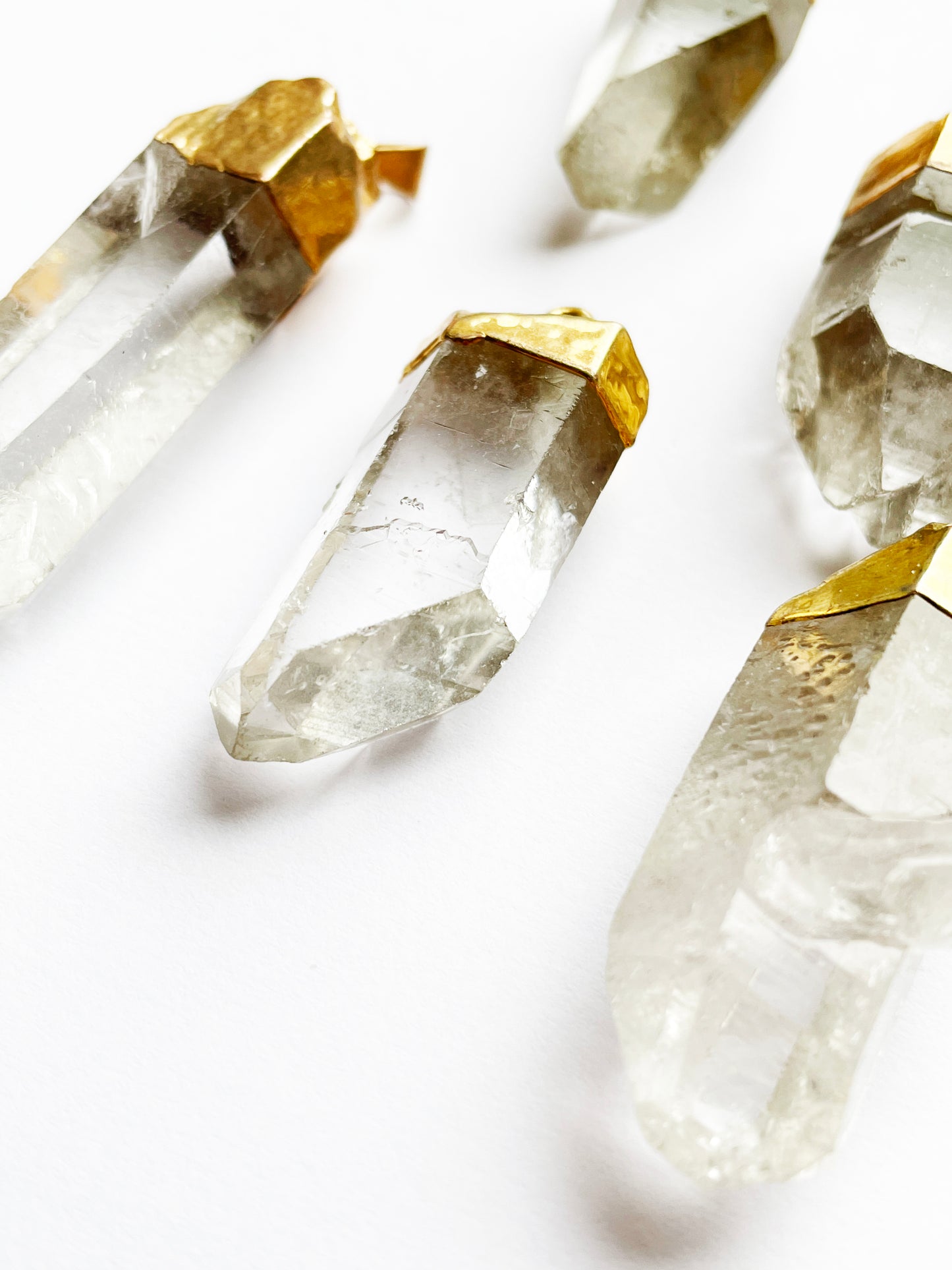 5 Gold plated Crystal Quartz Point Pendants