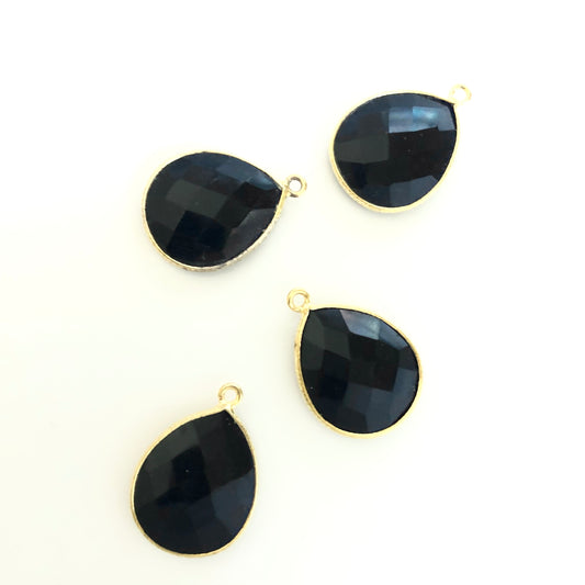 Black Gemstone Teardrop bezeled Charms with Gold plated edge