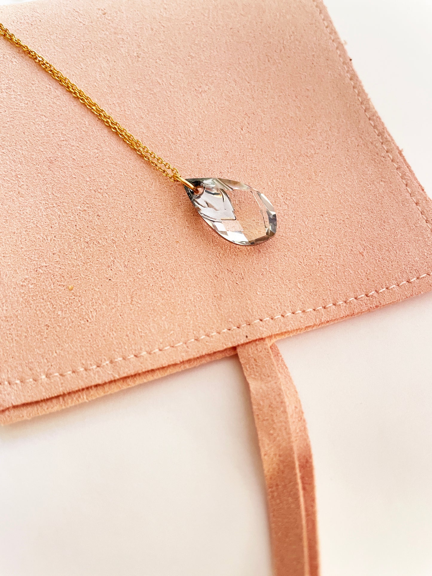 Light chrome metallic cap Pear Swarovski Necklace- Small Things
