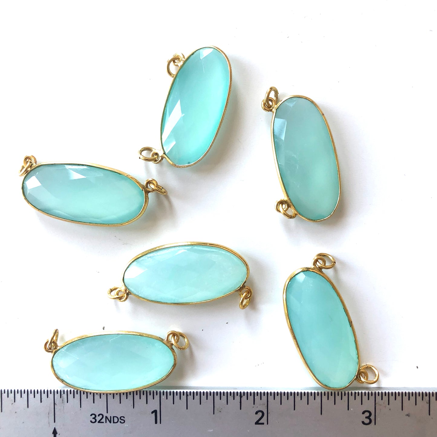 2 Pieces - Gold Plated over Silver Bezel Pendants Aqua Chalcedony Oval