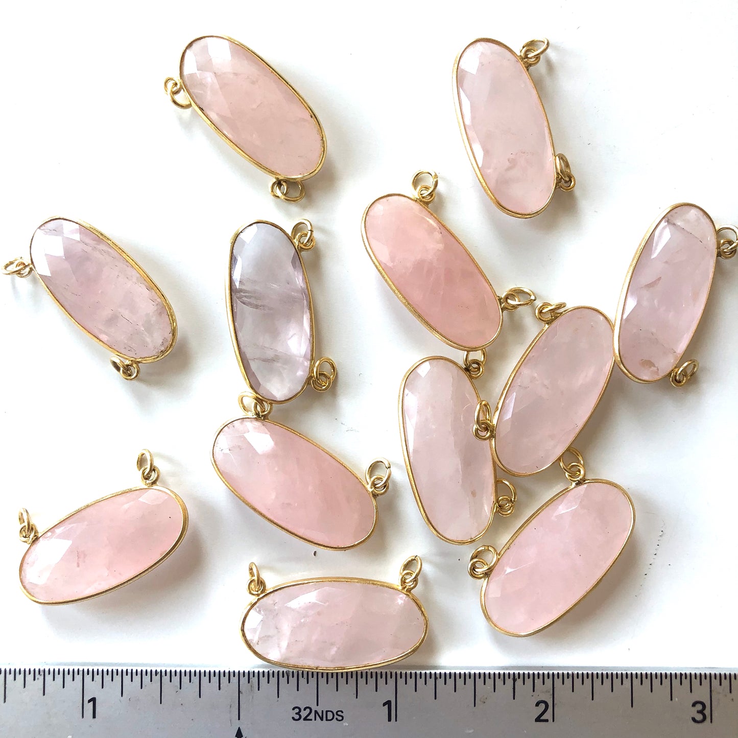 2 Pieces - Gold Plated over Silver Bezel Pendants Rose Quartz Oval