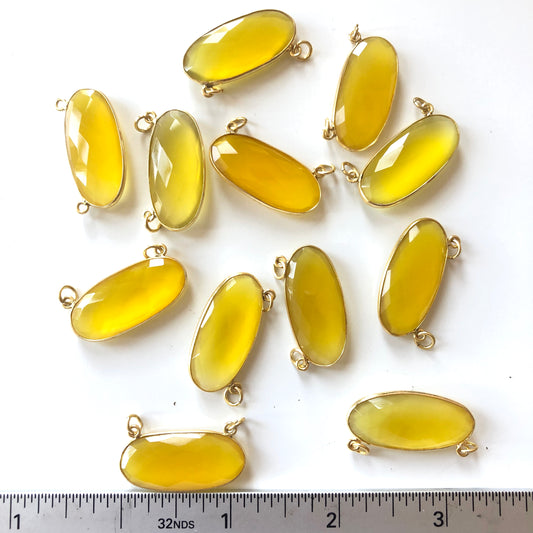 2 Pieces - Gold Plated over Silver Bezel Pendants Yellow Onyx Oval