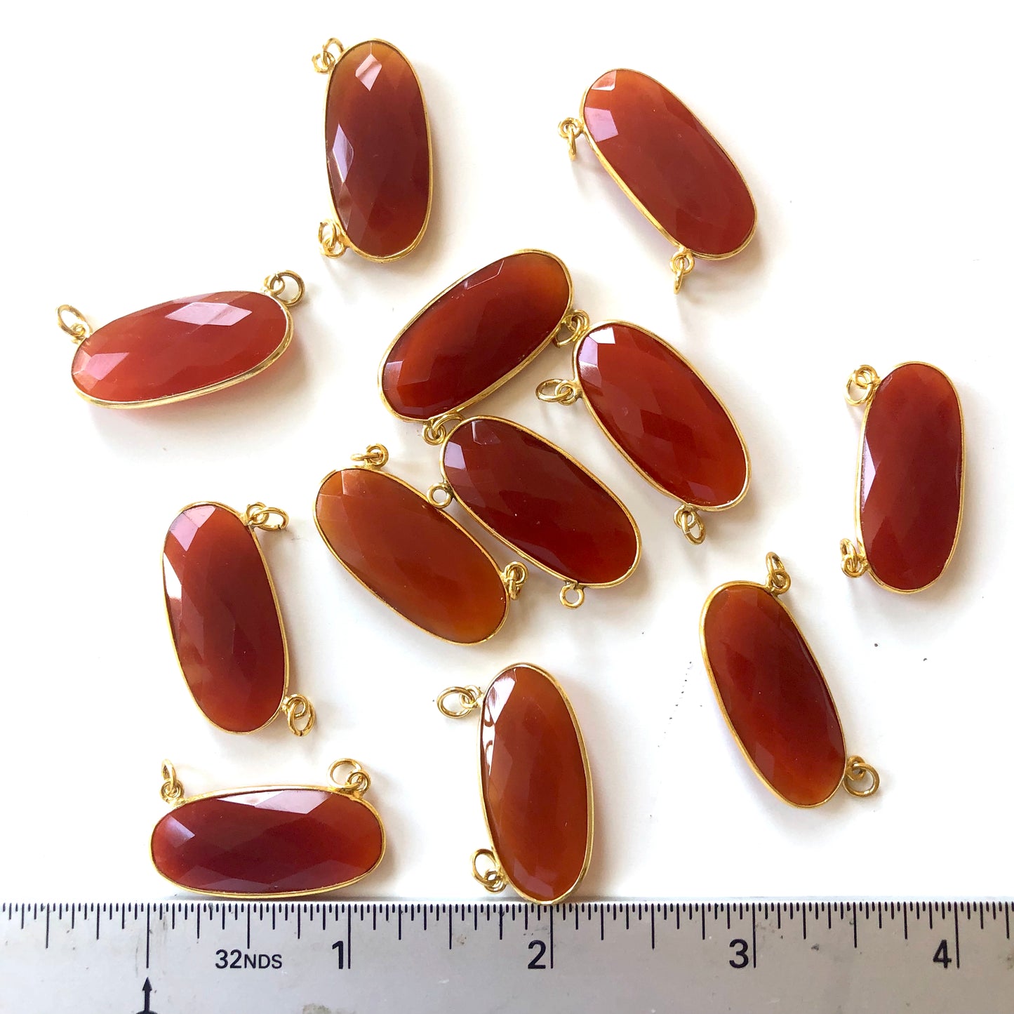 2 Pieces - Gold Plated over Silver Bezel Pendants Red Carnelian Oval