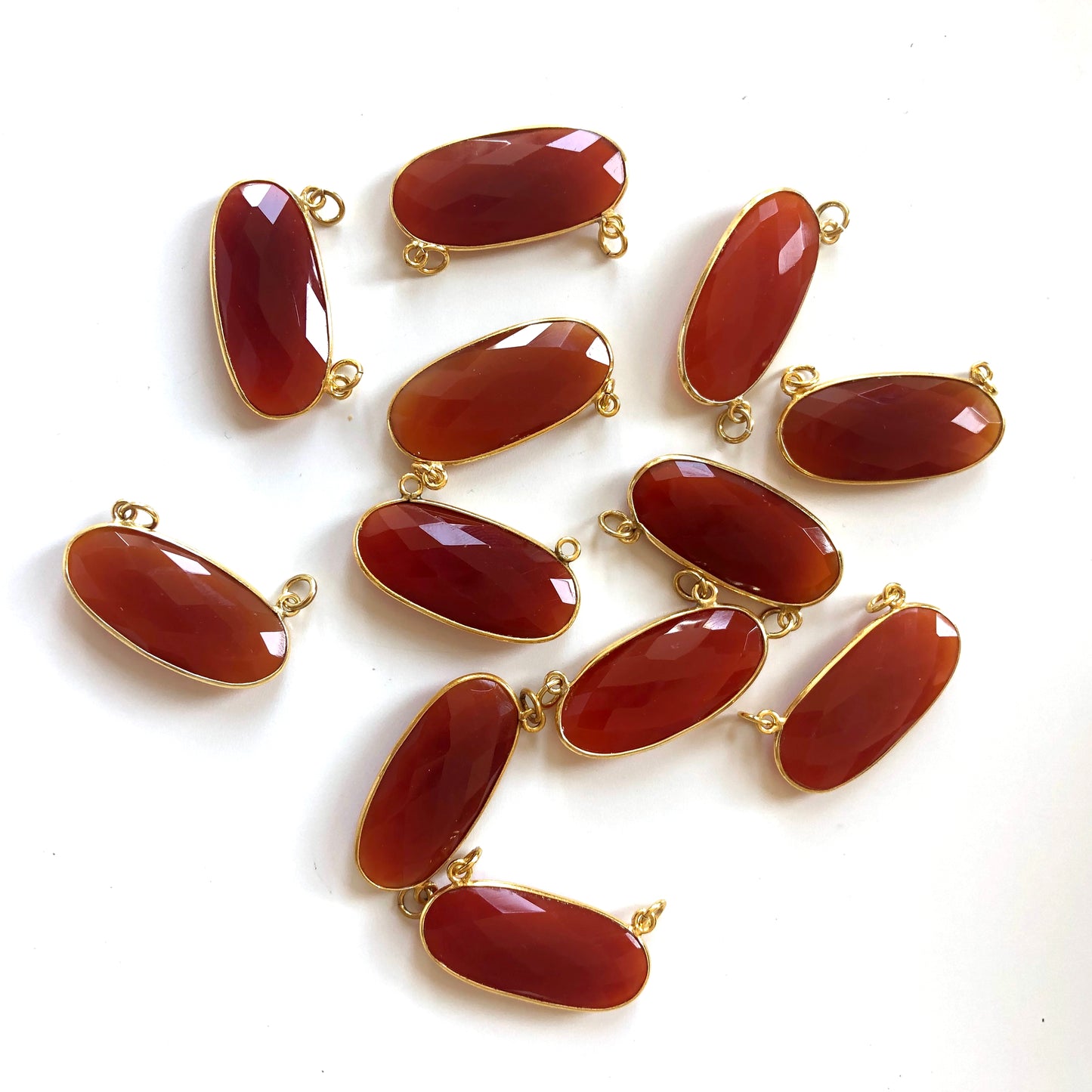 2 Pieces - Gold Plated over Silver Bezel Pendants Red Carnelian Oval