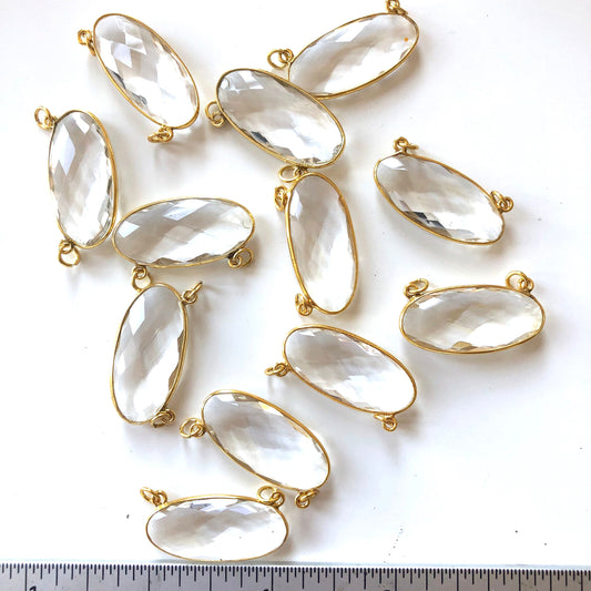 Clear Quartz Oval Bezel Pendant Connector 30X14.5mm