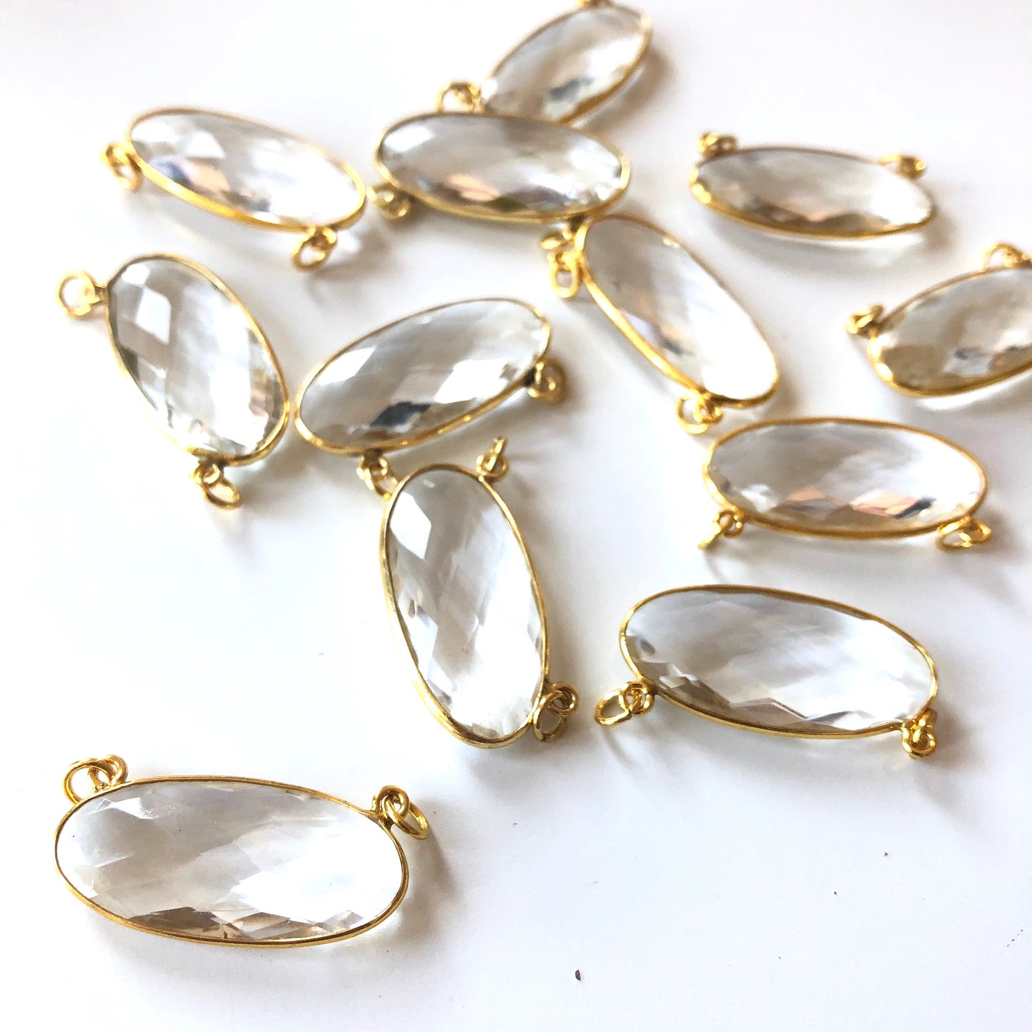 Clear Quartz Oval Bezel Pendant Connector 30X14.5mm