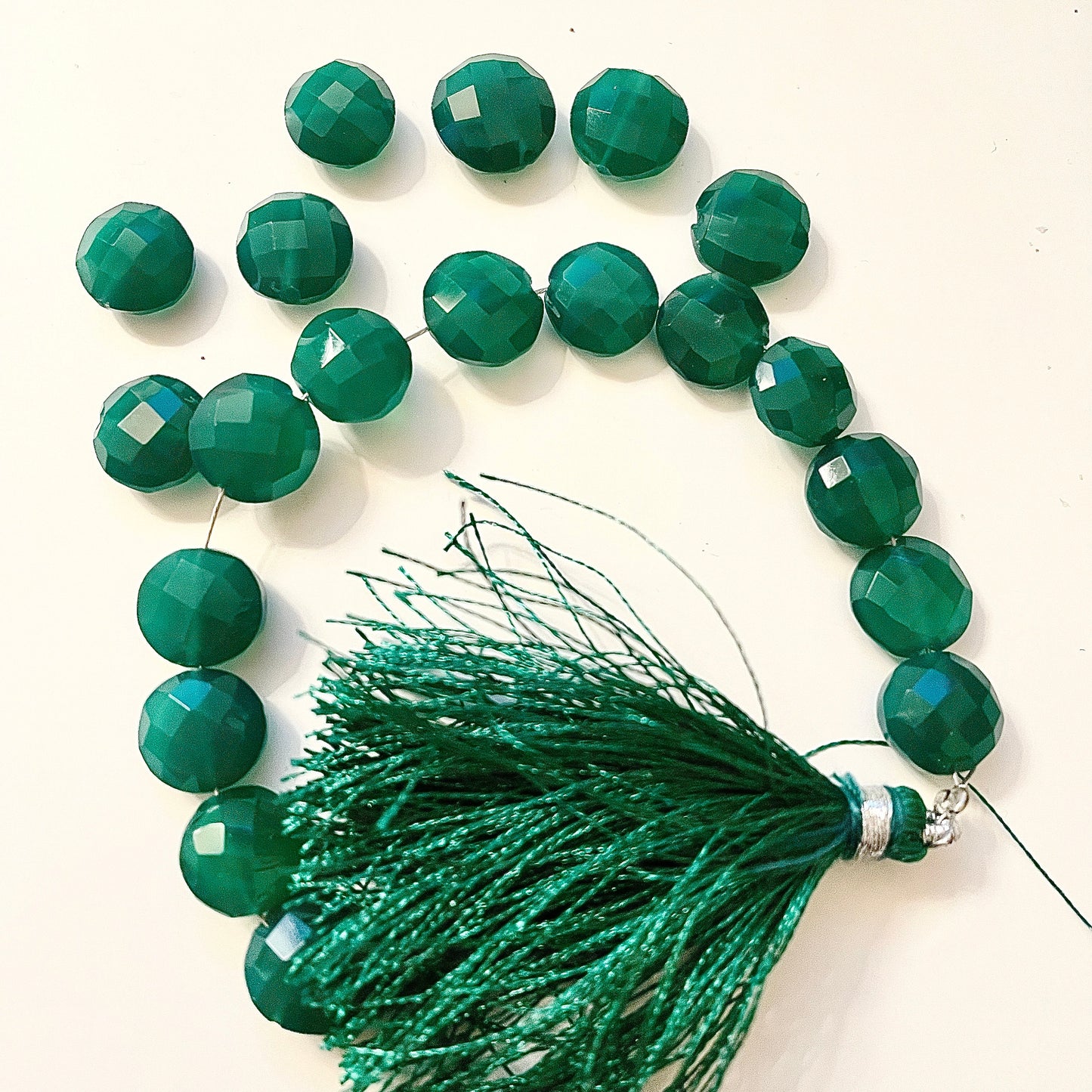 20 pcs Faceted Round Coin Green Onyx beads
