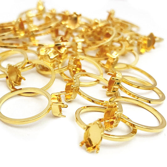 10 pieces Size 8 Gold Plated Ring Jewelry Base with Navette Setting for 10x5mm
