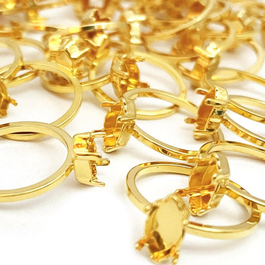 10 pieces Size 6 Gold Plated Ring Jewelry Base with Navette Setting for 10x5mm