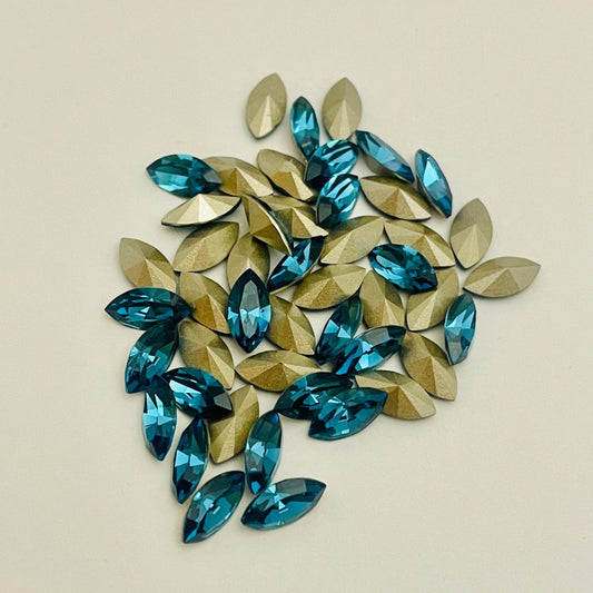 50 pieces of Indicolite Swarovski Austrian Crystal Navette Fancy Stone 10x5mm with foil back