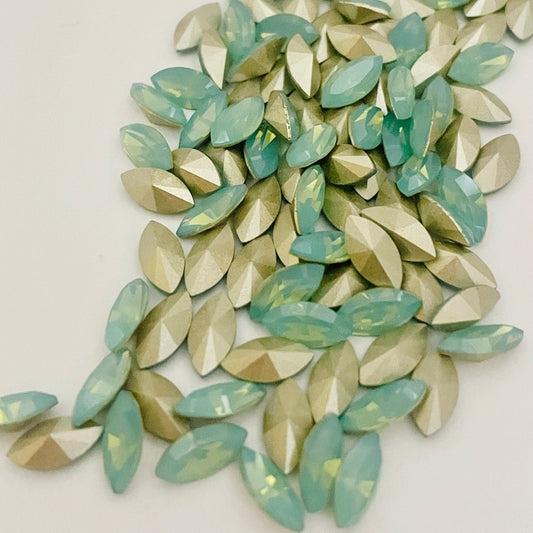 50 pieces of Pacific Blue Opal Swarovski Austrian Crystal Navette Fancy Stone 10x5mm with foil back