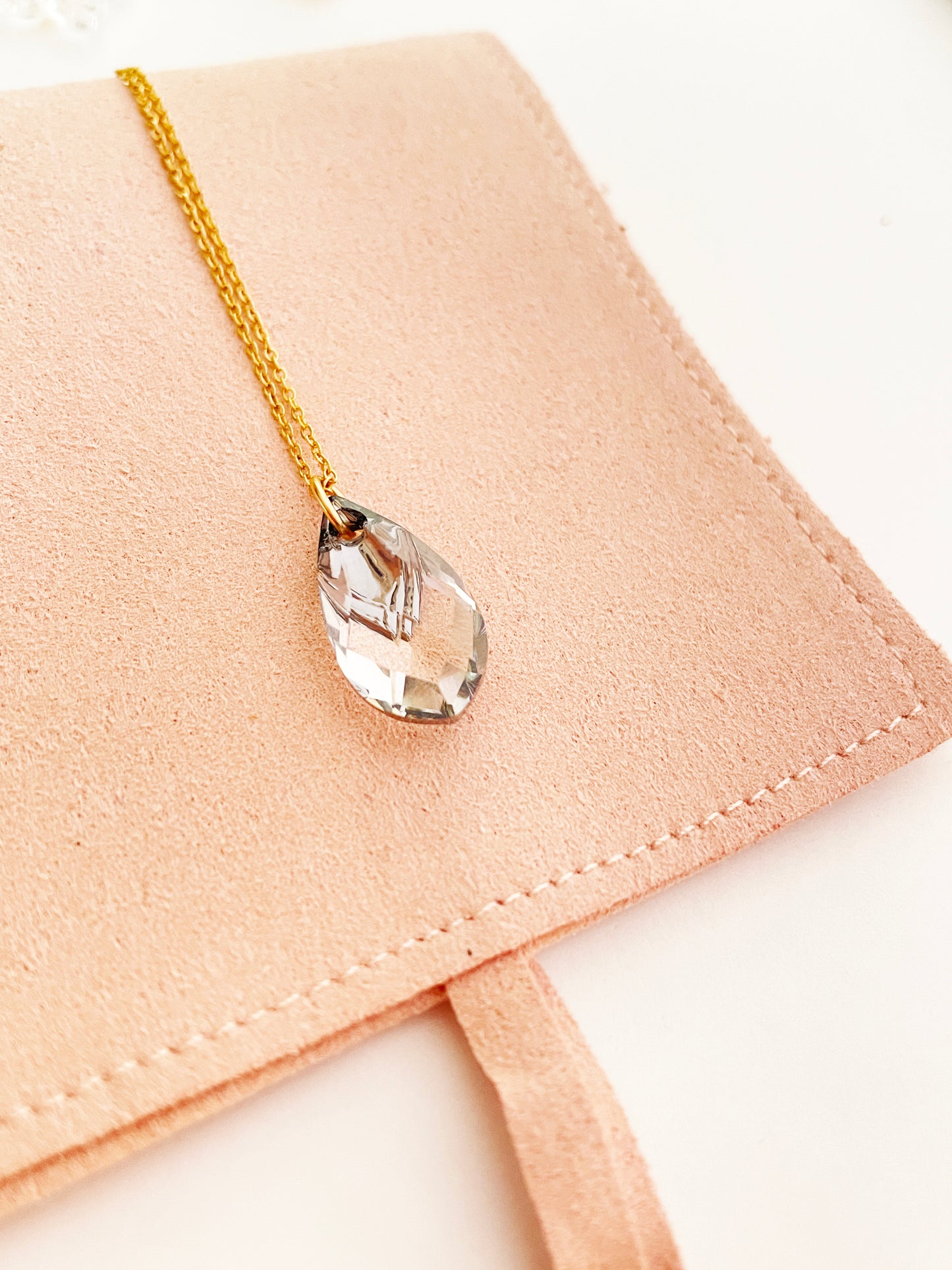 Light chrome metallic cap Pear Swarovski Necklace- Small Things