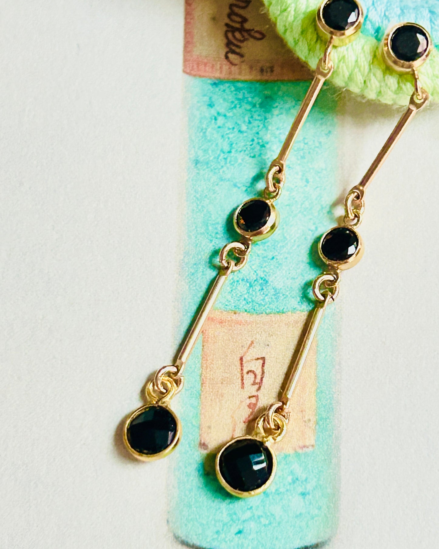 Jet Black Dot + Stick Earrings