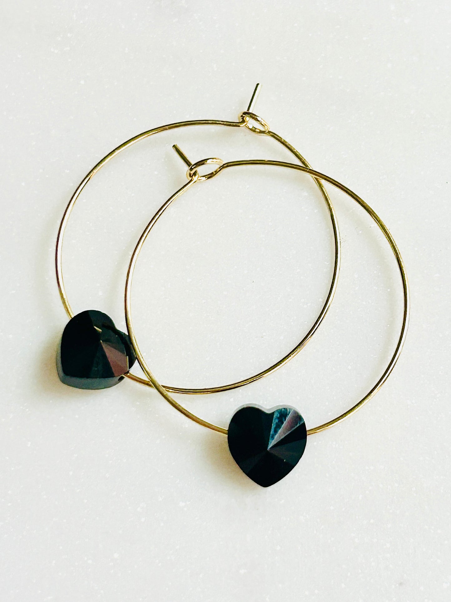 Black Swarovski Heart Hoops