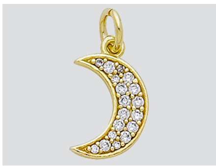 2 pieces of 13mm Gold plated CZ Pave Moon Charm