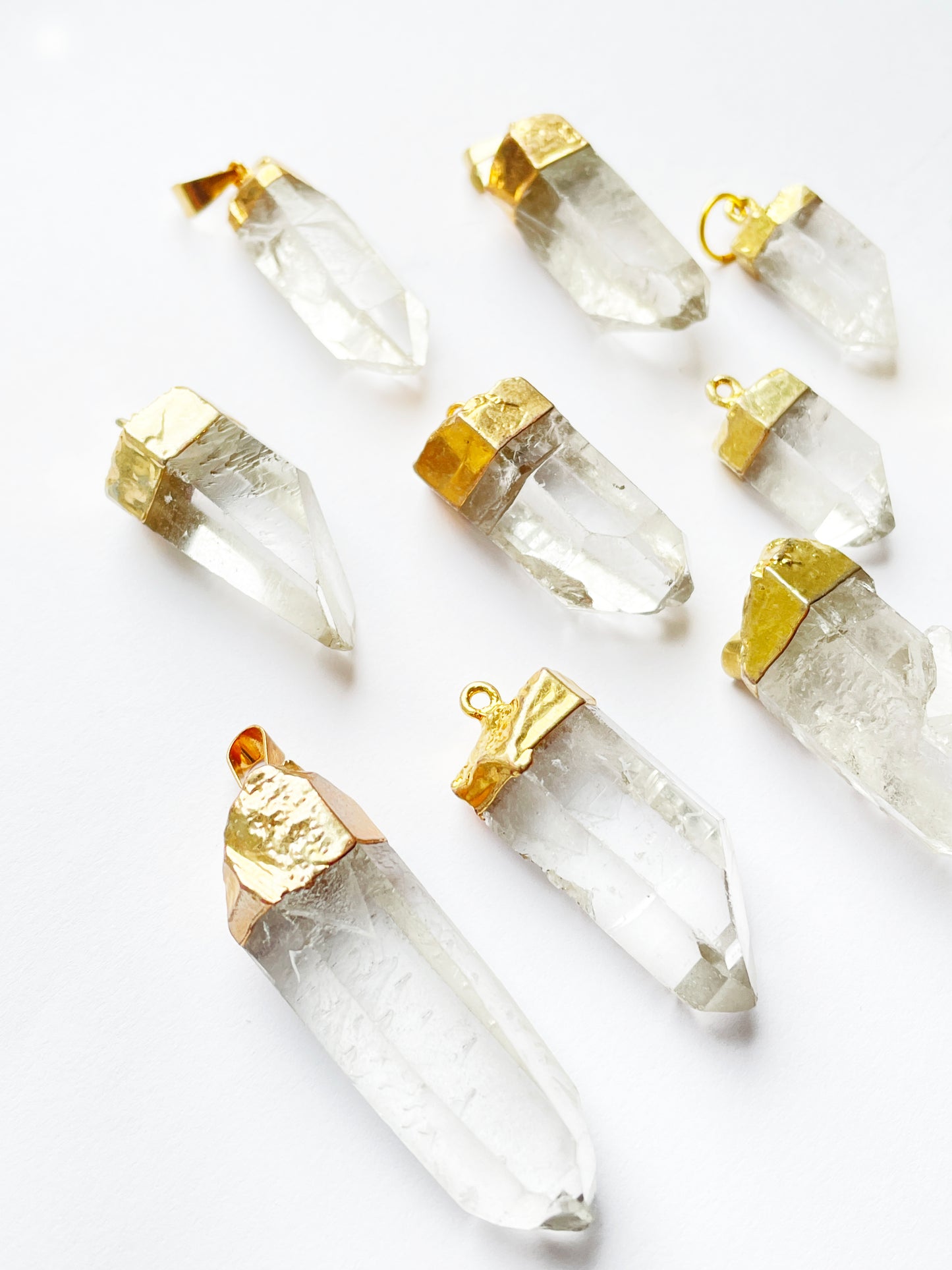 5 Gold plated Crystal Quartz Point Pendants