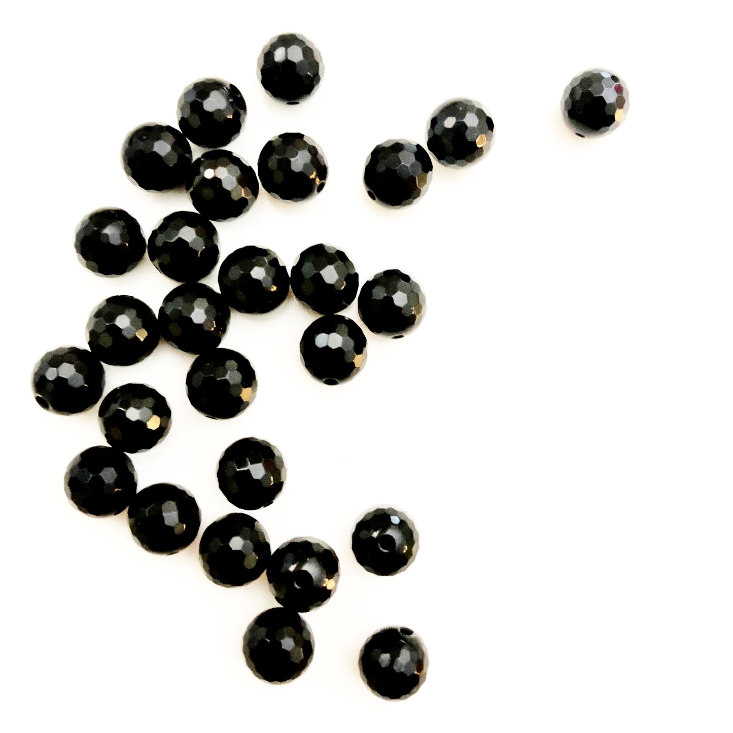 28 Faceted Round Black Agate Faceted Gemstone Beads