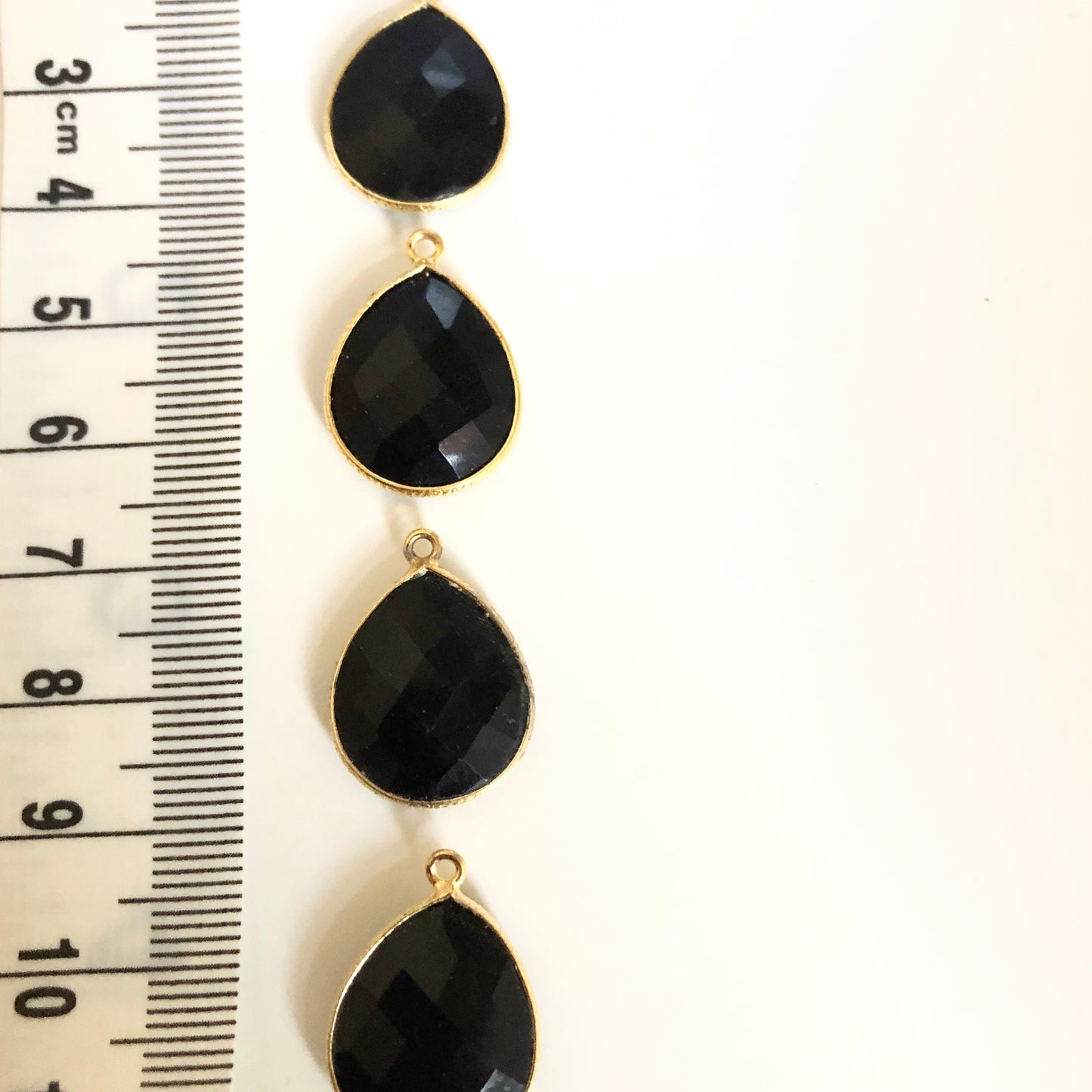Black Gemstone Teardrop bezeled Charms with Gold plated edge