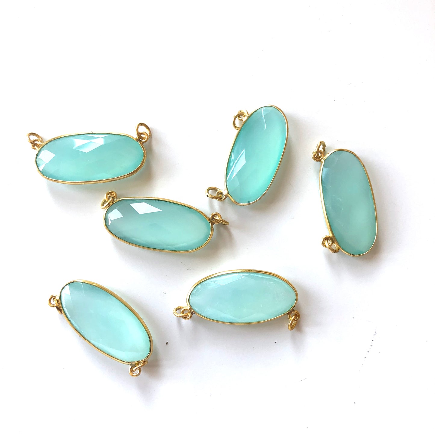 2 Pieces - Gold Plated over Silver Bezel Pendants Aqua Chalcedony Oval