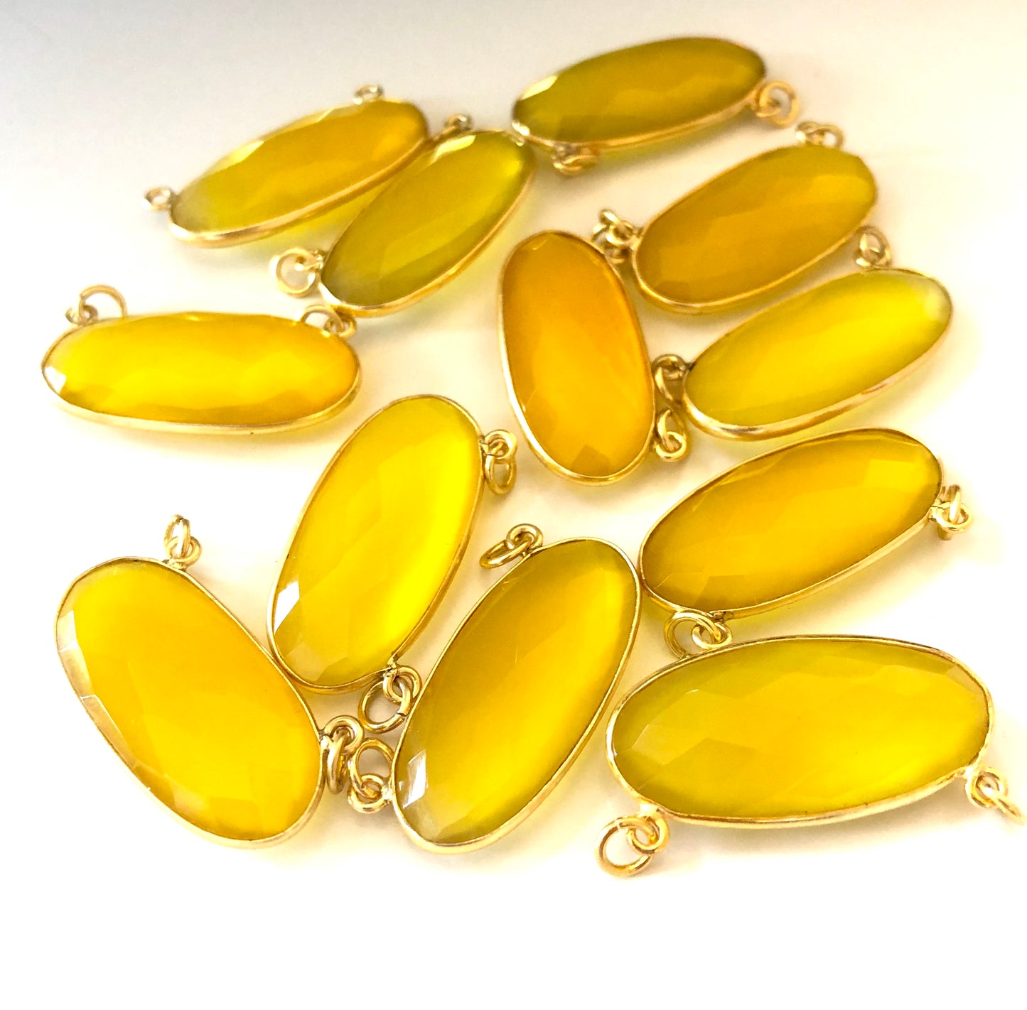 2 Pieces - Gold Plated over Silver Bezel Pendants Yellow Onyx Oval