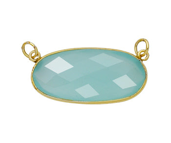 2 Pieces - Gold Plated over Silver Bezel Pendants Aqua Chalcedony Oval