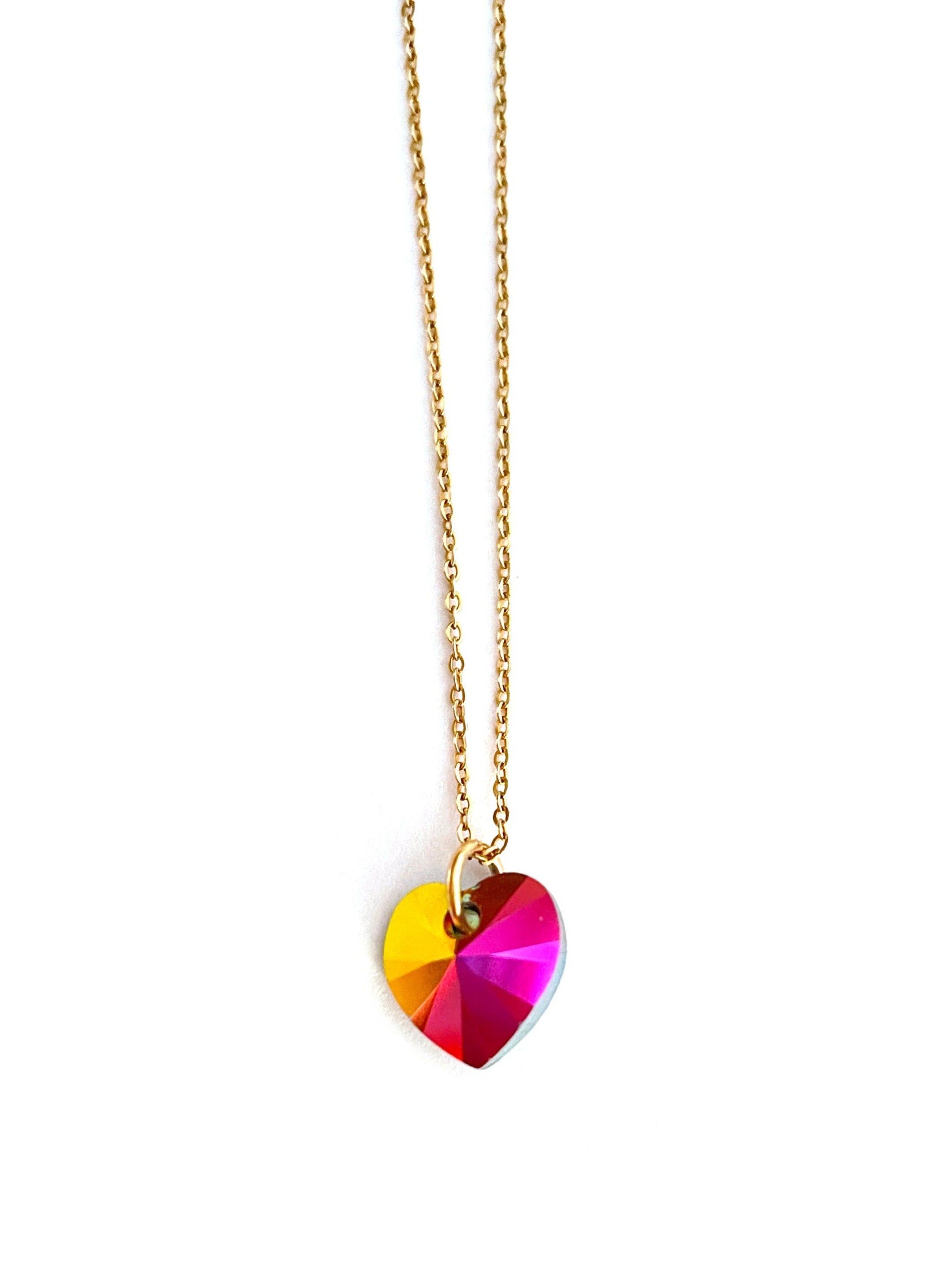 Swarovski Heart Necklace Crystal Aurora Borealis - Pink Duality & Privé  Bridal