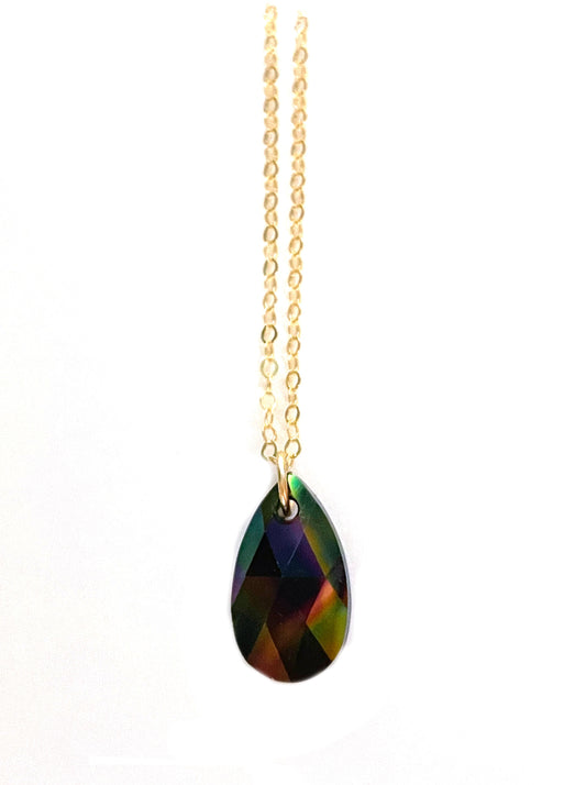 TWO SIDED Crystal Dark Rainbow Swarovski Pear Necklace- Small Things
