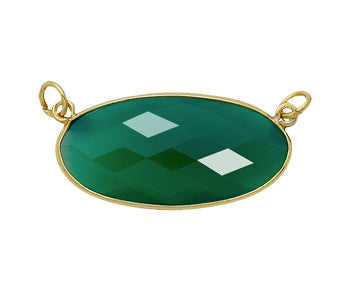 2 Pieces - Gold Plated over Silver Bezel Pendants Green Onyx Oval
