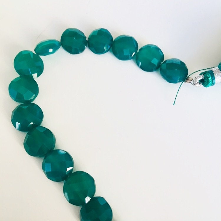 20 pcs Faceted Round Coin Green Onyx beads