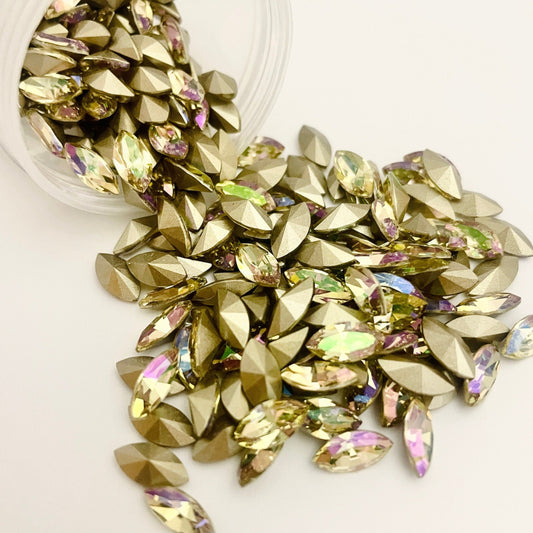 50 pieces of Luminous Green Swarovski Crystal Navette Fancy Stone 10x5mm