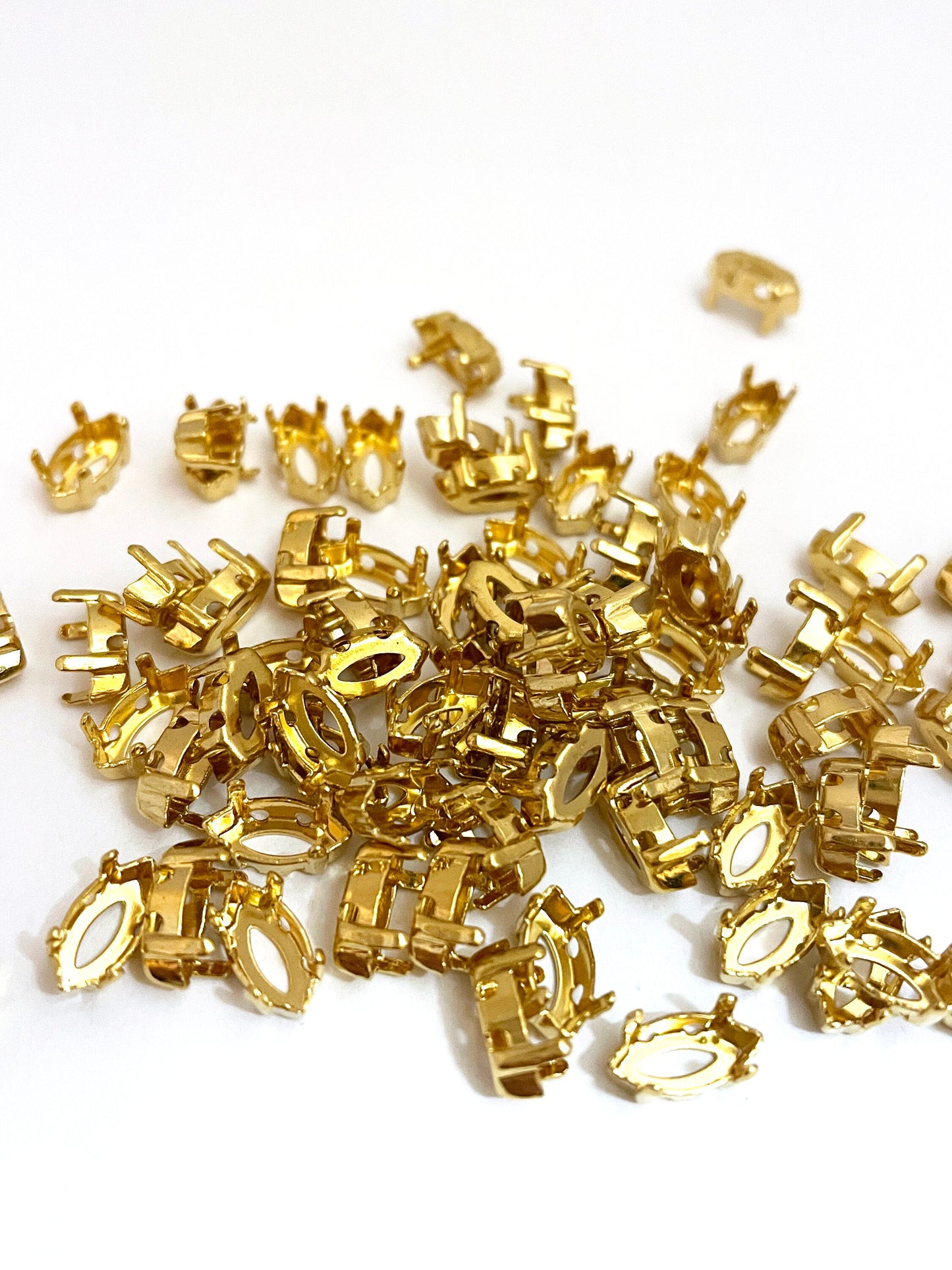 50 pieces Gold Plated Sew On Navette with Open Back for 10x5mm