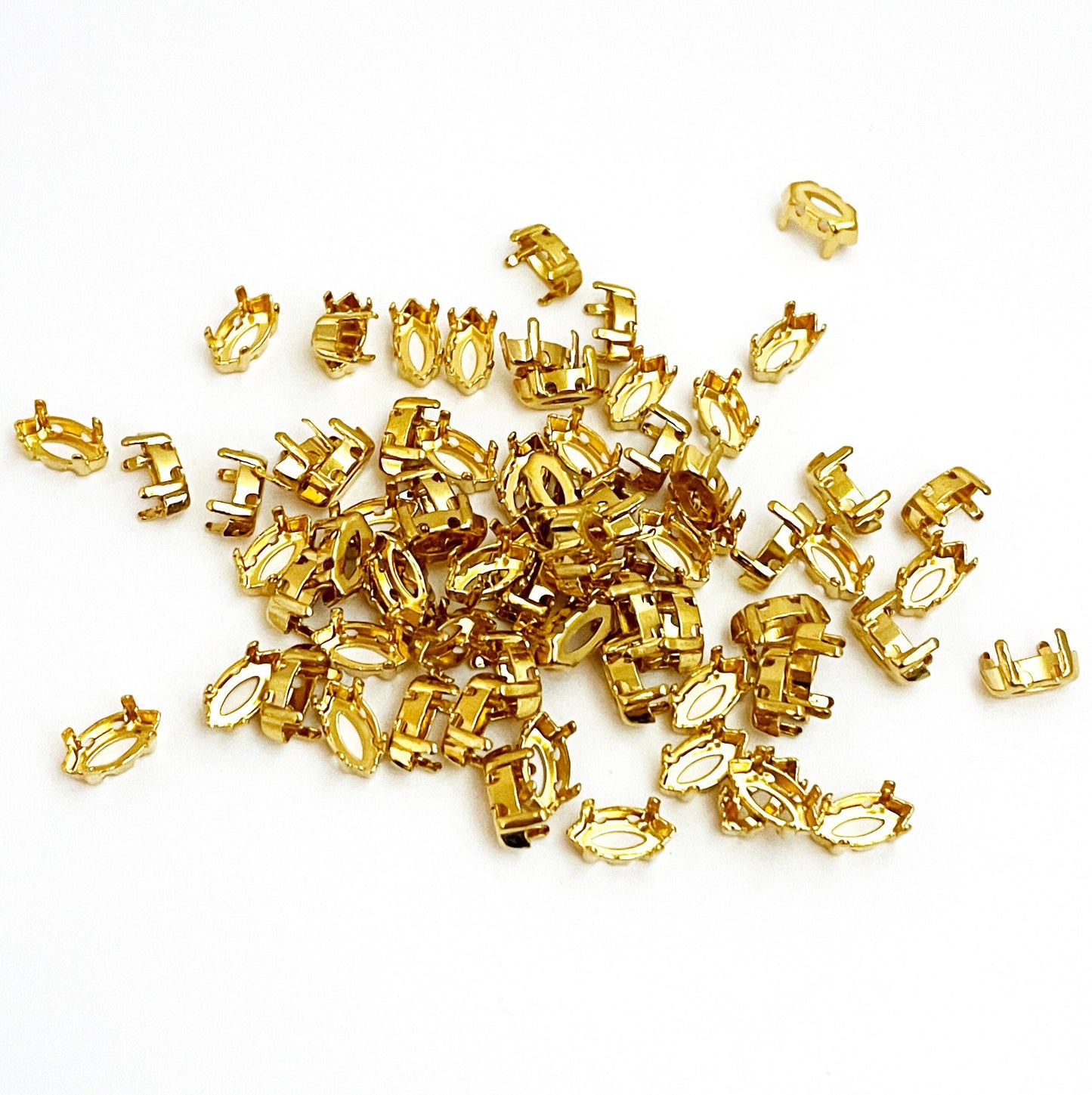 50 pieces Gold Plated Sew On Navette with Open Back for 10x5mm