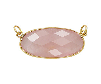 2 Pieces - Gold Plated over Silver Bezel Pendants Rose Quartz Oval